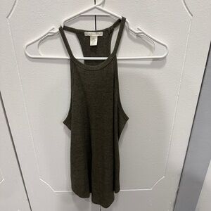 Bozzolo Green High Neck Ribbed Tank Top